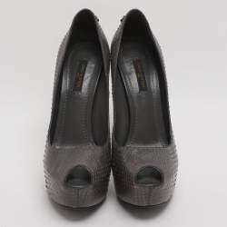 Pre Owned Louis Vuitton Oh Really! Size 37 Grey Python Leather Peep Toe Pumps