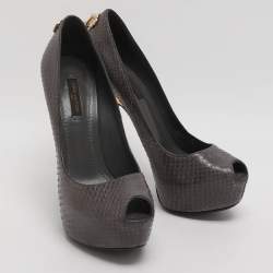 Pre Owned Louis Vuitton Oh Really! Size 37 Grey Python Leather Peep Toe Pumps