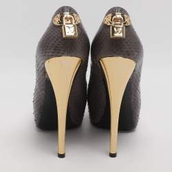 Pre Owned Louis Vuitton Oh Really! Size 37 Grey Python Leather Peep Toe Pumps
