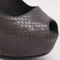 Pre Owned Louis Vuitton Oh Really! Size 37 Grey Python Leather Peep Toe Pumps