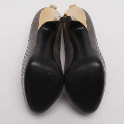 Pre Owned Louis Vuitton Oh Really! Size 37 Grey Python Leather Peep Toe Pumps