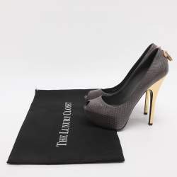 Pre Owned Louis Vuitton Oh Really! Size 37 Grey Python Leather Peep Toe Pumps