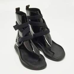 مملوكة مسبقًا صندل مسطح لويس فويتون بهايا برازيل كانفاس مونوغرام وبراءات جلدية أسود/بني مقاس 38.5