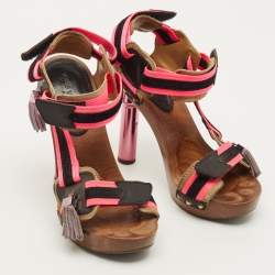 Pre Owned Louis Vuitton Size 39 Multicolor Leather and Suede Tassels Fringe Ankle Strap Sandals