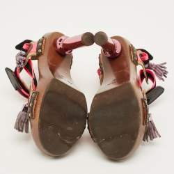 Pre Owned Louis Vuitton Size 39 Multicolor Leather and Suede Tassels Fringe Ankle Strap Sandals