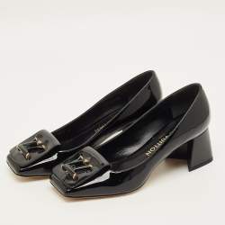 مملوكة مسبقًا حذاء كعب عالي لوي فيتون جلد لامع أسود ومضخة كعب مجوف مقاس 36