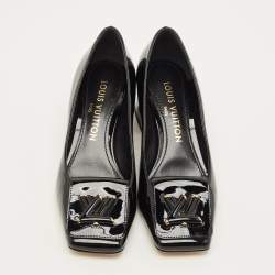 مملوكة مسبقًا حذاء كعب عالي لوي فيتون جلد لامع أسود ومضخة كعب مجوف مقاس 36