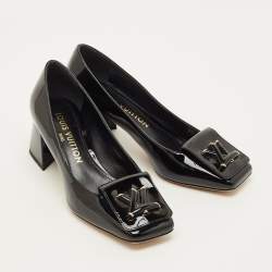 مملوكة مسبقًا حذاء كعب عالي لوي فيتون جلد لامع أسود ومضخة كعب مجوف مقاس 36