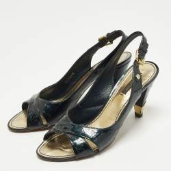 مملوكة مسبقًا حذاء كعب عالي لوي فيتون فيرنيس جلد براءة اختراع أخضر غامق مونوجرام مقاس 39