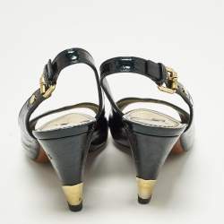 مملوكة مسبقًا حذاء كعب عالي لوي فيتون فيرنيس جلد براءة اختراع أخضر غامق مونوجرام مقاس 39