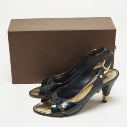 مملوكة مسبقًا حذاء كعب عالي لوي فيتون فيرنيس جلد براءة اختراع أخضر غامق مونوجرام مقاس 39