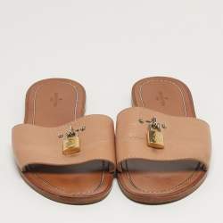 Pre Owned Louis Vuitton Lock It Size 38 Beige Leather Flat Slide