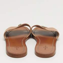 Pre Owned Louis Vuitton Lock It Size 38 Beige Leather Flat Slide