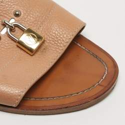 Pre Owned Louis Vuitton Lock It Size 38 Beige Leather Flat Slide