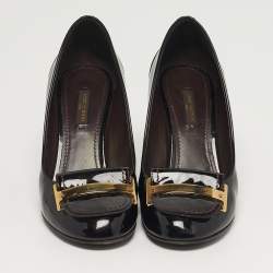 Pre Owned حذاء كعب عالي لوي فيتون شعار جلد برغندي لامع مقدمة دائرية مقاس 37