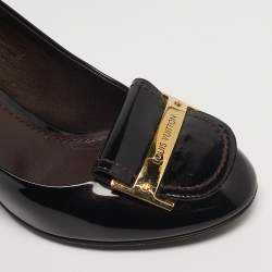 Pre Owned حذاء كعب عالي لوي فيتون شعار جلد برغندي لامع مقدمة دائرية مقاس 37