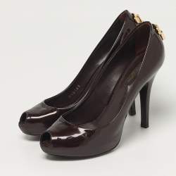 مملوكة مسبقًا حذاء كعب عالي لوي فيتون أوه ريلي! جلد أسود لامع مقدمة مفتوحة مقاس 37