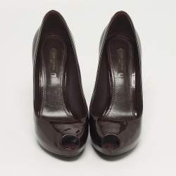 مملوكة مسبقًا حذاء كعب عالي لوي فيتون أوه ريلي! جلد أسود لامع مقدمة مفتوحة مقاس 37