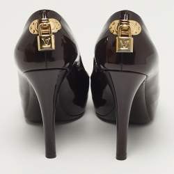 مملوكة مسبقًا حذاء كعب عالي لوي فيتون أوه ريلي! جلد أسود لامع مقدمة مفتوحة مقاس 37