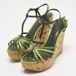 مملوكة مسبقًا Louis Vuitton Size 39 Green Patent Leather Summertime Wedge Sandals