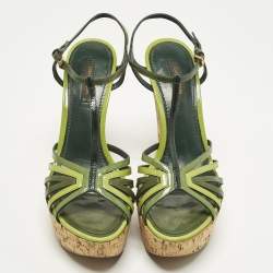مملوكة مسبقًا Louis Vuitton Size 39 Green Patent Leather Summertime Wedge Sandals