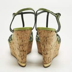 مملوكة مسبقًا Louis Vuitton Size 39 Green Patent Leather Summertime Wedge Sandals