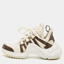 Pre Owned Louis Vuitton Archlight Size 36.5 White Monogram Canvas and Mesh Lace Up Sneakers