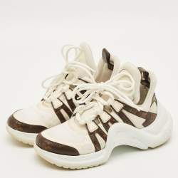 Pre Owned Louis Vuitton Archlight Size 36.5 White Monogram Canvas and Mesh Lace Up Sneakers