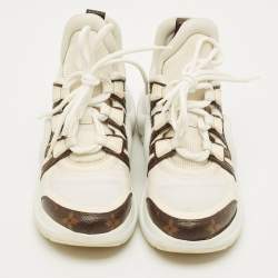 Pre Owned Louis Vuitton Archlight Size 36.5 White Monogram Canvas and Mesh Lace Up Sneakers