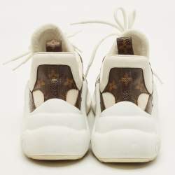 Pre Owned Louis Vuitton Archlight Size 36.5 White Monogram Canvas and Mesh Lace Up Sneakers