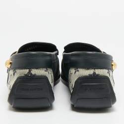 Pre Owned Louis Vuitton Size 40 Black/Beige Monogram Canvas and Leather Buckle Loafers