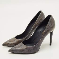 Pre Owned Louis Vuitton Eyeline Size 38 Grey Snakeskin Leather Pumps