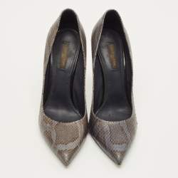 Pre Owned Louis Vuitton Eyeline Size 38 Grey Snakeskin Leather Pumps