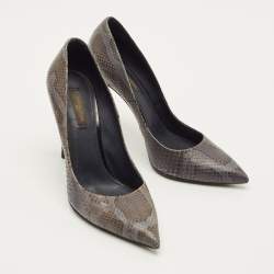 Pre Owned Louis Vuitton Eyeline Size 38 Grey Snakeskin Leather Pumps