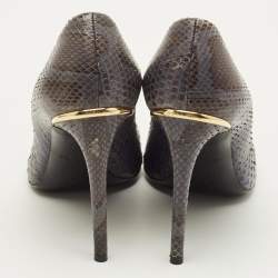 Pre Owned Louis Vuitton Eyeline Size 38 Grey Snakeskin Leather Pumps