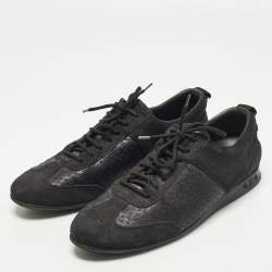 Pre Owned Louis Vuitton Size 41 Black Monongram Satin and Suede Low Top Sneakers
