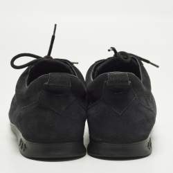 Pre Owned Louis Vuitton Size 41 Black Monongram Satin and Suede Low Top Sneakers