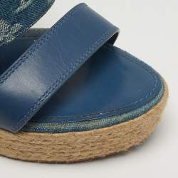 Pre Owned Louis Vuitton Starboard Size 39 Blue Denim and Leather Wedge Sandals