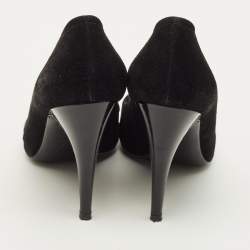 مملوكة مسبقًا حذاء كعب عالي لوي فيتون ستيفين سبروس مقدمة مدببه مزين وردة إصدار محدود سويدي أسود مقاس 37