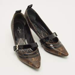 مملوكة مسبقًا حذاء كعب عالي لوي فيتون ماري جان جلد و كانفاس مونوغرامي أسود و بني مقاس 38