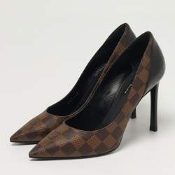 Pre Owned حذاء كعب عالي لوي فيتون شيري جلد وقماش بنقشة الشعار بني مقاس 38