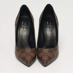 Pre Owned حذاء كعب عالي لوي فيتون شيري جلد وقماش بنقشة الشعار بني مقاس 38