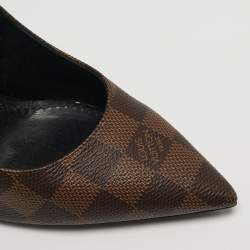 Pre Owned حذاء كعب عالي لوي فيتون شيري جلد وقماش بنقشة الشعار بني مقاس 38