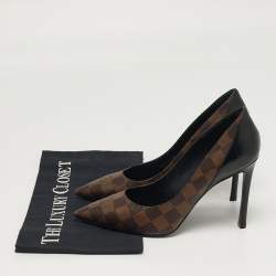 Pre Owned حذاء كعب عالي لوي فيتون شيري جلد وقماش بنقشة الشعار بني مقاس 38