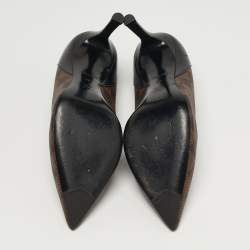 Pre Owned حذاء كعب عالي لوي فيتون شيري جلد وقماش بنقشة الشعار بني مقاس 38