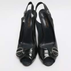 مملوكة مسبقًا صندل لويس فويتون سيور خلفية جلد لامع أخضر مقاس 36.5