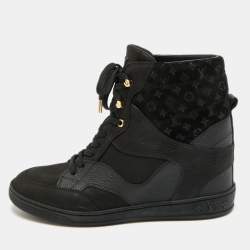Pre Owned Louis Vuitton Cliff Size 40 Black Monogram Suede and Nubuck Leather Wedge Sneakers