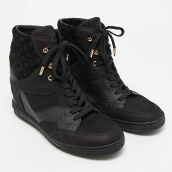مملوكة مسبقًا Louis Vuitton Cliff Size 40 Black Monogram Suede and Nubuck Leather Wedge Sneakers
