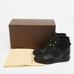 مملوكة مسبقًا Louis Vuitton Cliff Size 40 Black Monogram Suede and Nubuck Leather Wedge Sneakers