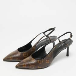 Pre Owned Louis Vuitton Chérie Size 38.5 Monogram Canvas Slingback Pumps